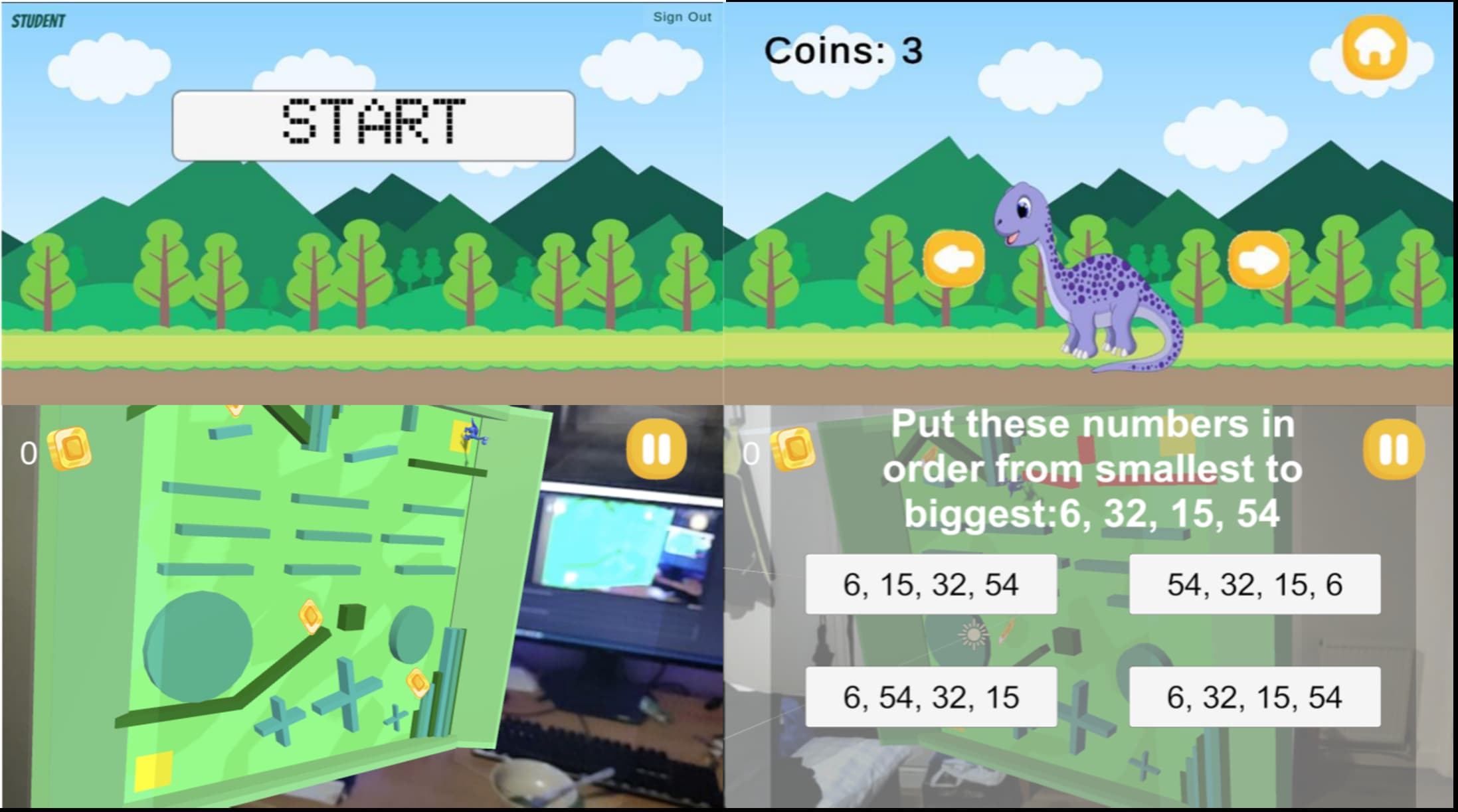 Dino Therapy augmented reality game screens